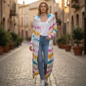 Stitches & Stripes Long Tie Dye Cardigan Sweater Women Small 100% Cotton NWT